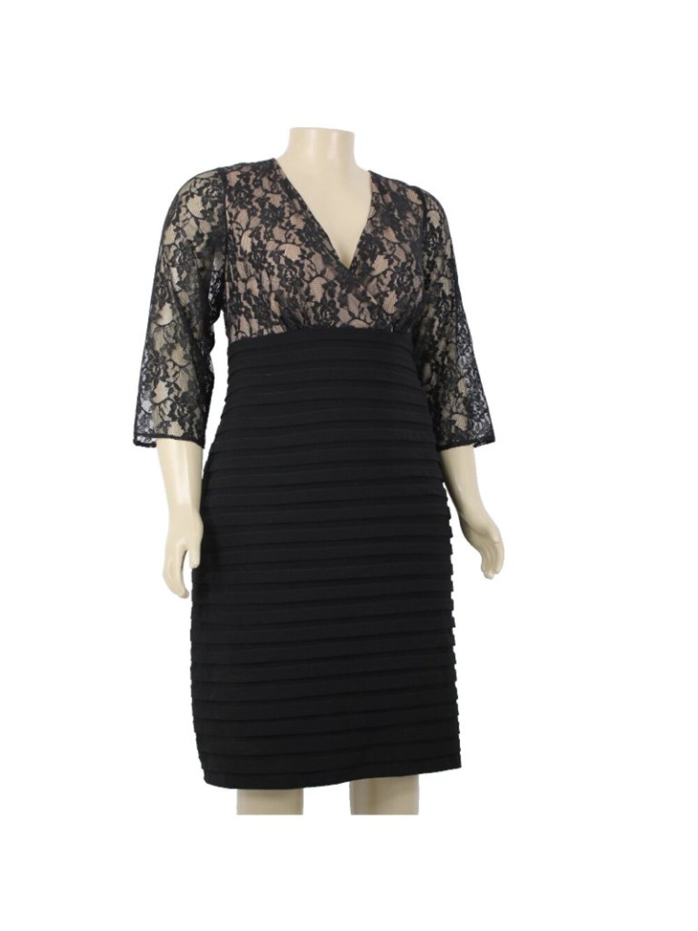 Adrianna Papell $208 Sz 20 Black Tan Lined Lace V Neck Nylon Polyester Dress - Picture 3 of 15